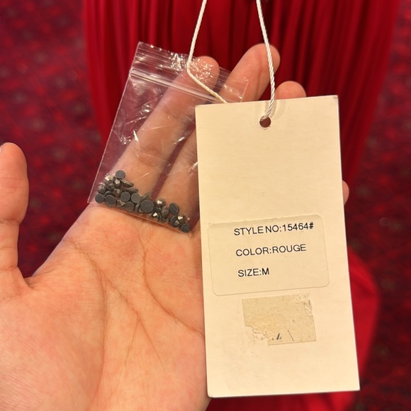 Dark Grey Rhinestone Beaded Red Evening Gown - Picture 3 of 5